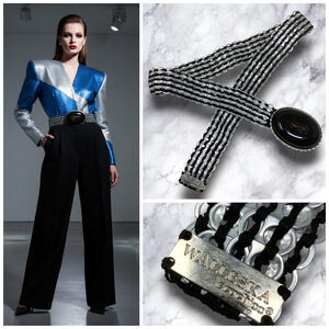 Vtg Walleska Ecochicc Waist Belt Lucite Scorpion Buckle Upcycled Soda Tab 44"